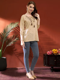 Anouk Tie Up Neck Floral Embroidered Liva Straight Kurta