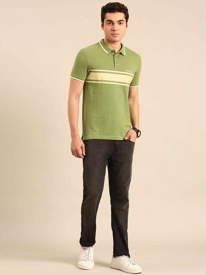 Being Human Striped Pure Cotton Polo Collar T-shirt