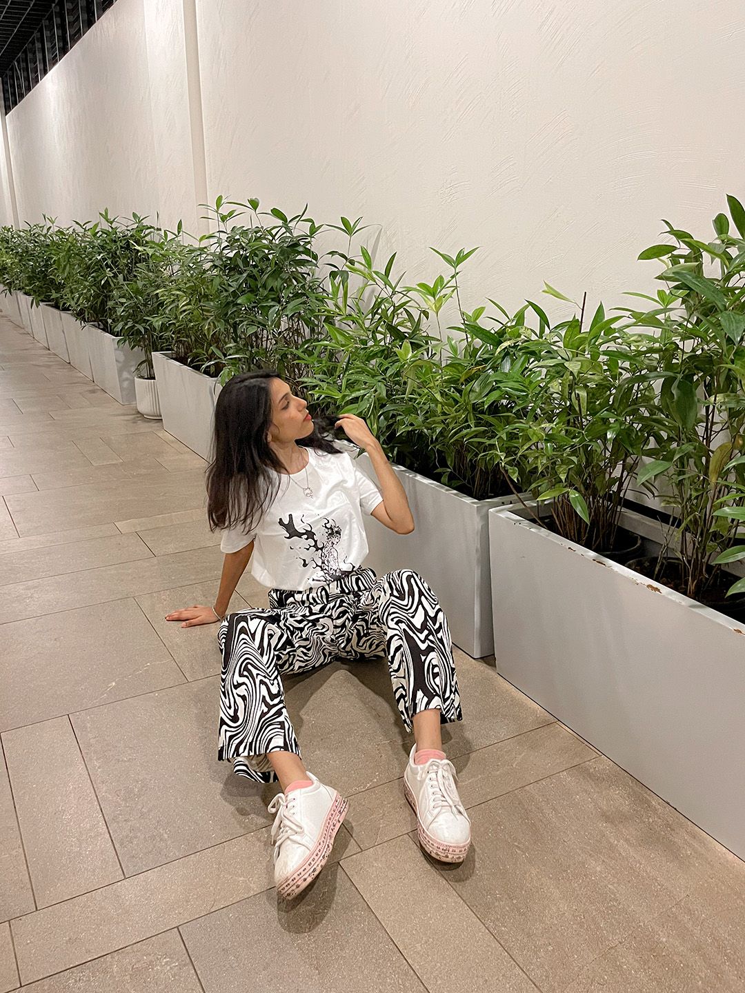 STREET 9 Women Classic White Printed Mid-Rise Trousers