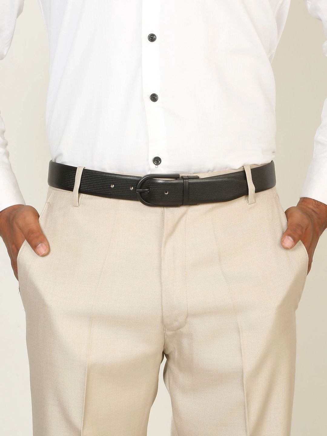 Teakwood Leathers Men Textured Leather Reversible Formal Belt