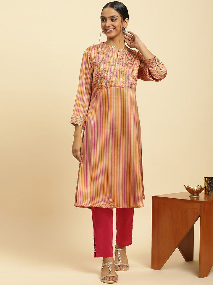 W Striped Sequinned Straight Kurta