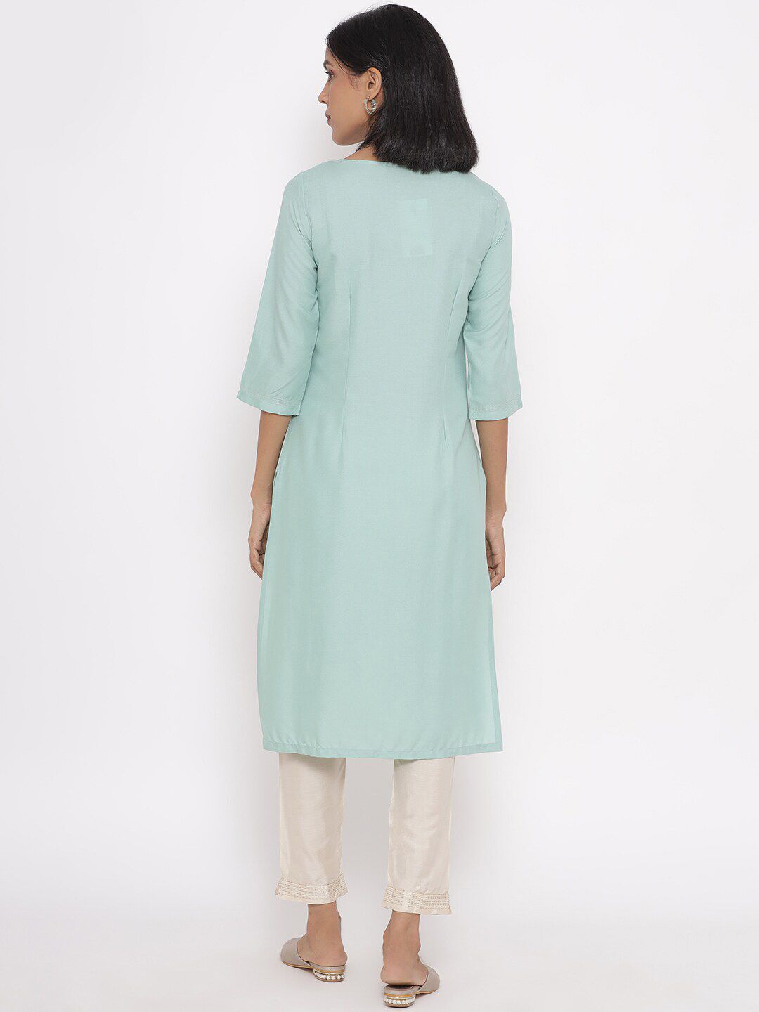 W Women Jacquard Kurta with Embroidered Yoke