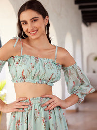 STREET 9 Green Printed Top & Skirt