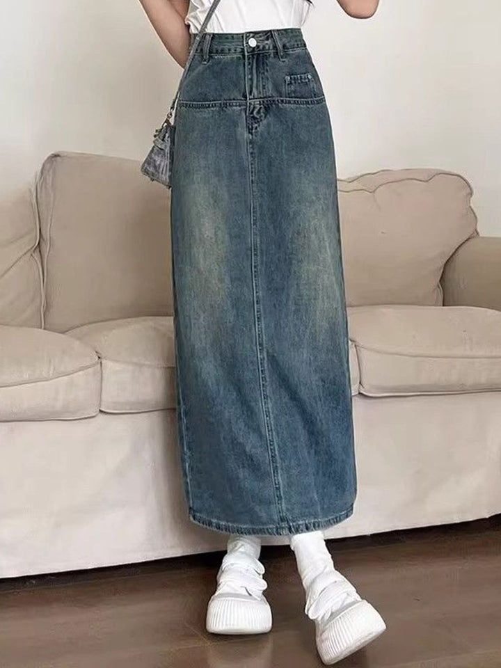 DressBerry Women Denim A-Line Maxi Skirt