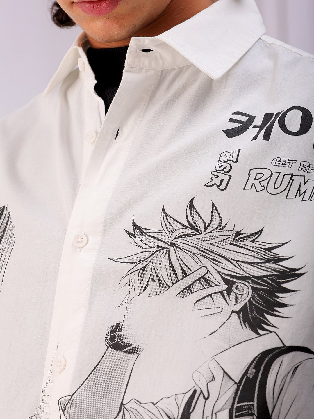 The Indian Garage Co Men Anime Printed Cotton Oversized Boxy Streetwear Shirt