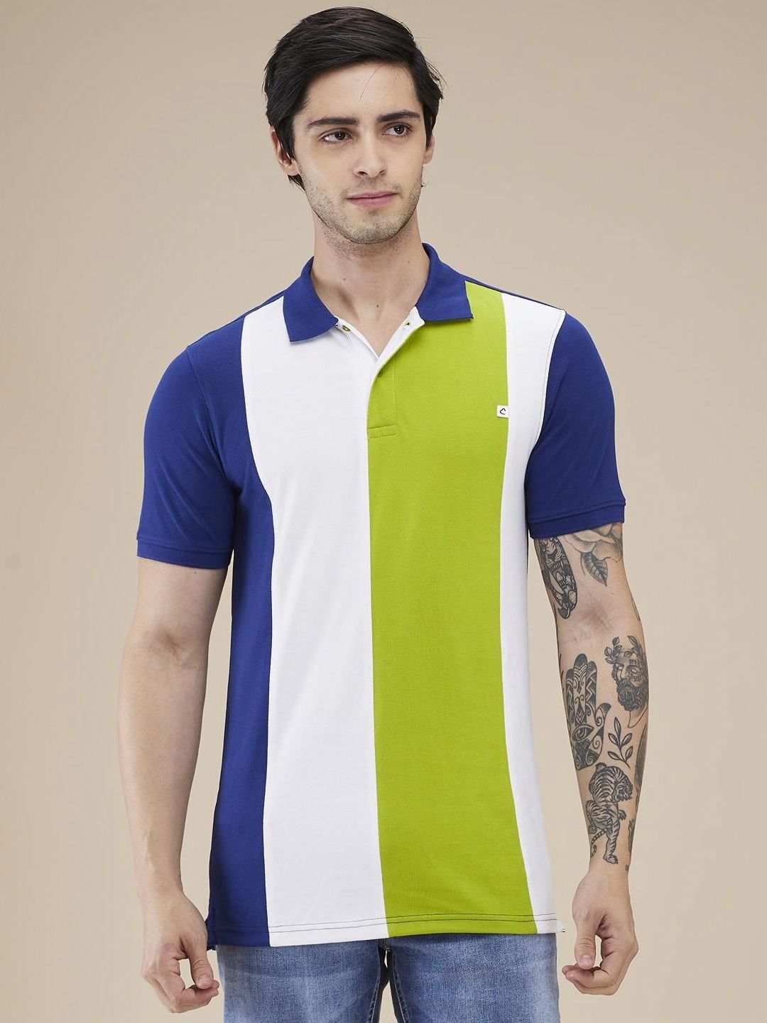 Being Human Men Colourblocked Polo Collar Cotton Slim Fit T-shirt