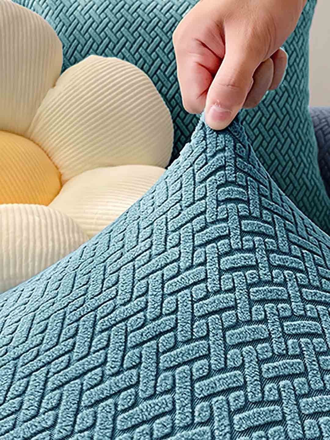 Cortina Teal Blue Self designed Jacquard 2 seater Sofa Cover