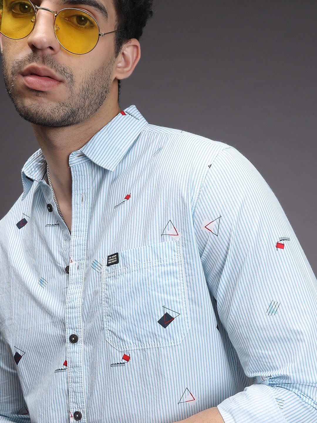 The Indian Garage Co Men Blue & White Slim Fit Striped Casual Shirt