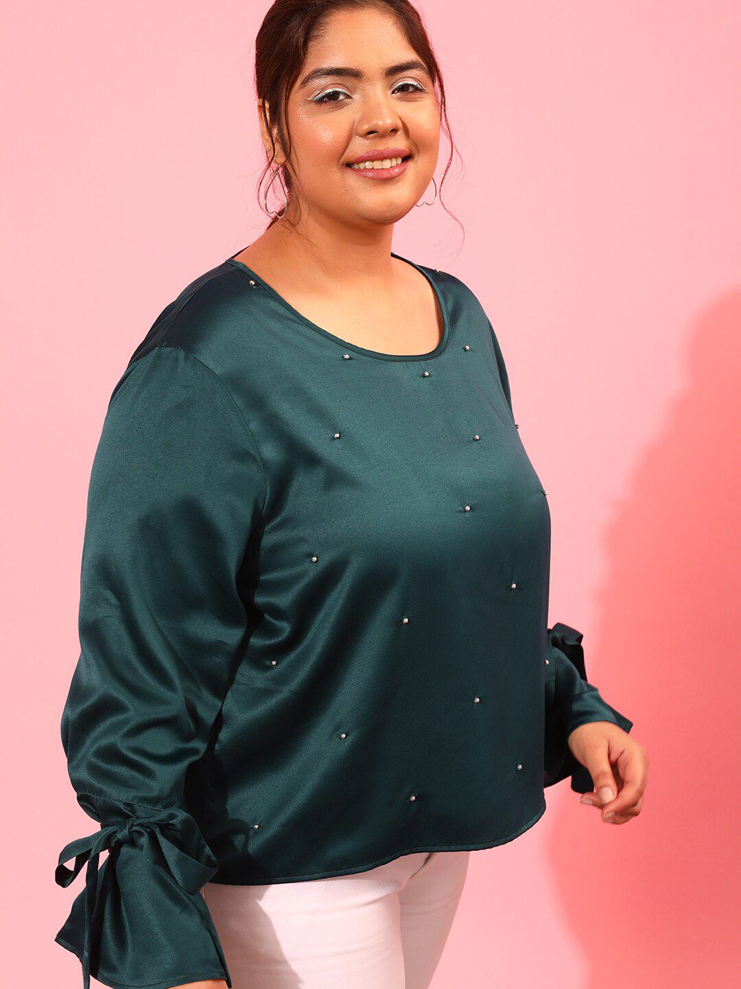 CURVY STREET Plus Size Embellished Round Neck Top