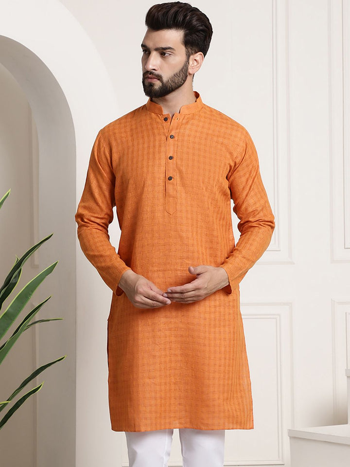 SOJANYA Kurta Linen Kapas Kolar Mandarin Berpetak