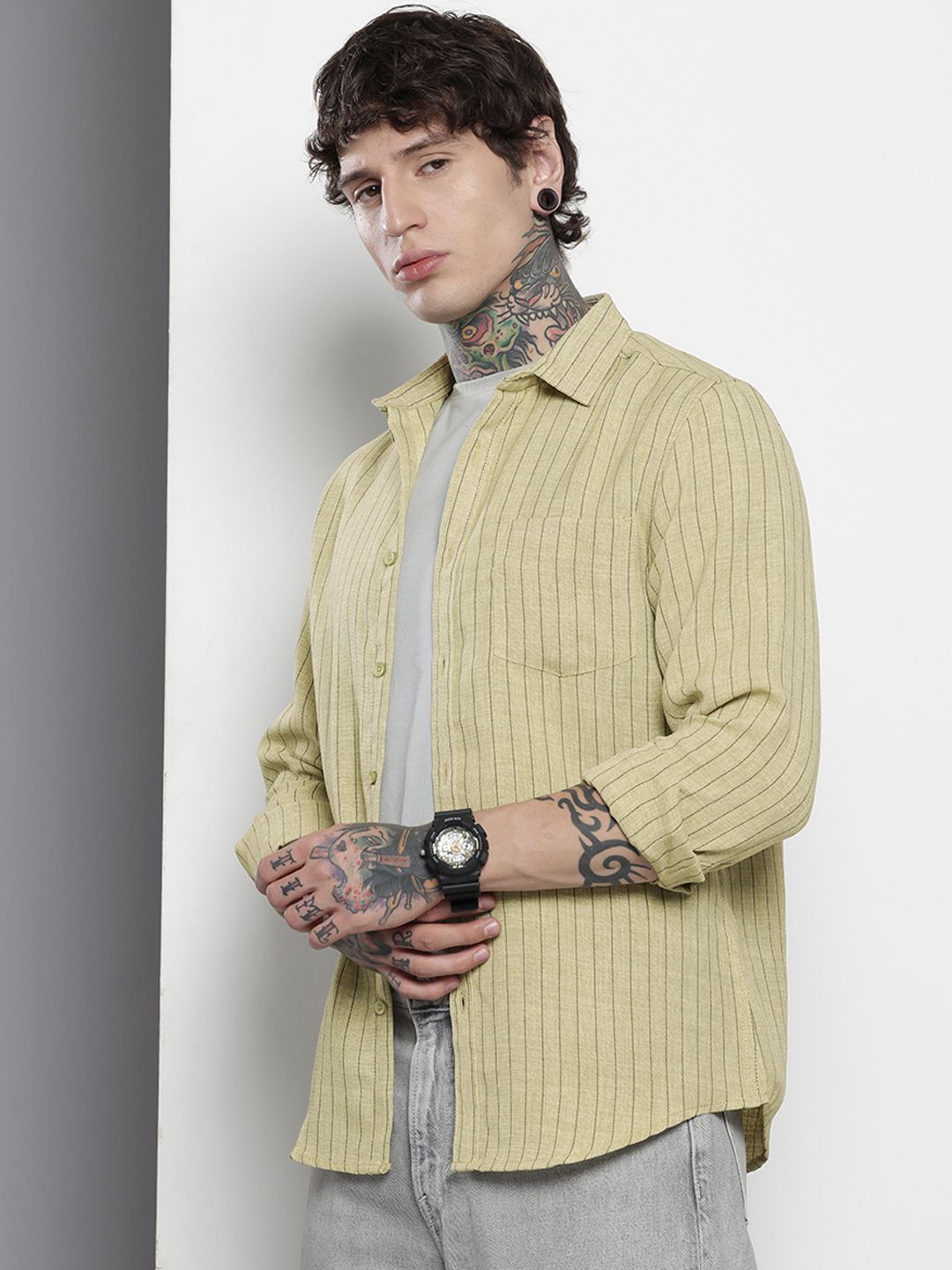 The Indian Garage Co Slim Fit Striped Casual Shirt