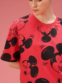 DressBerry Mickey Mouse Printed Drop-Shoulder Sleeves Relaxed Fit Pure Cotton T-shirt