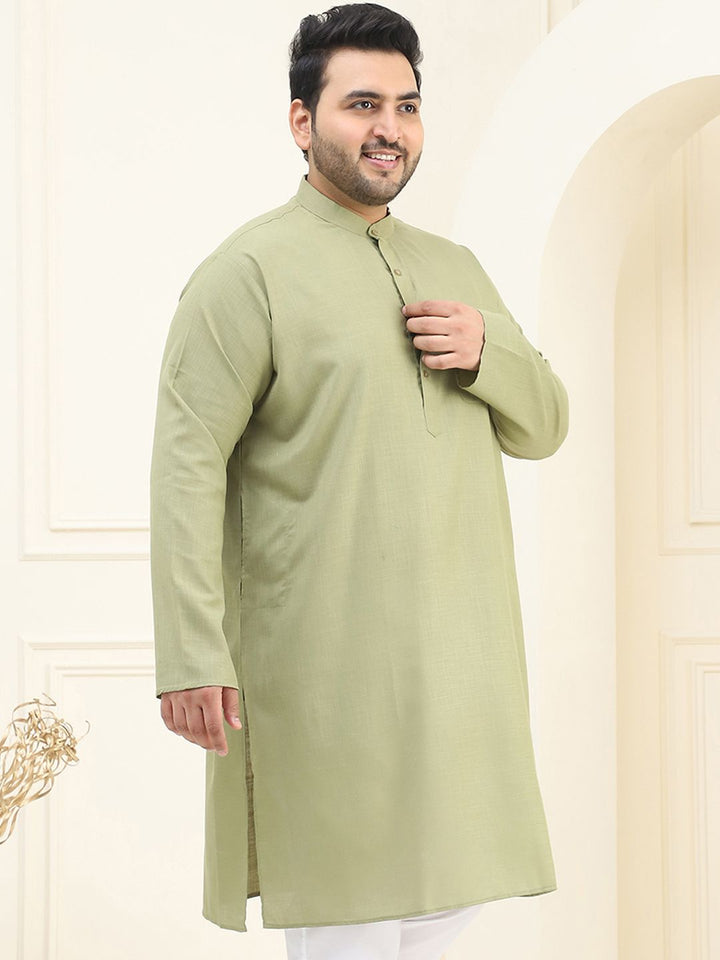 SOJANYA PLUS Lelaki Plus Size Green Solid Kurta Lurus
