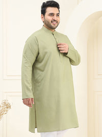 SOJANYA PLUS Lelaki Plus Size Green Solid Kurta Lurus