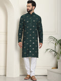 SOJANYA Kurta Lurus Sutera Kapas Sulam Geometrik Dengan Churidar