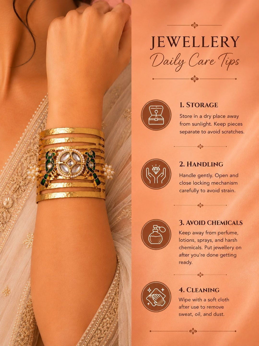 Gelang Cuff Bersalut Emas PANASH Wanita Tembaga Enamel