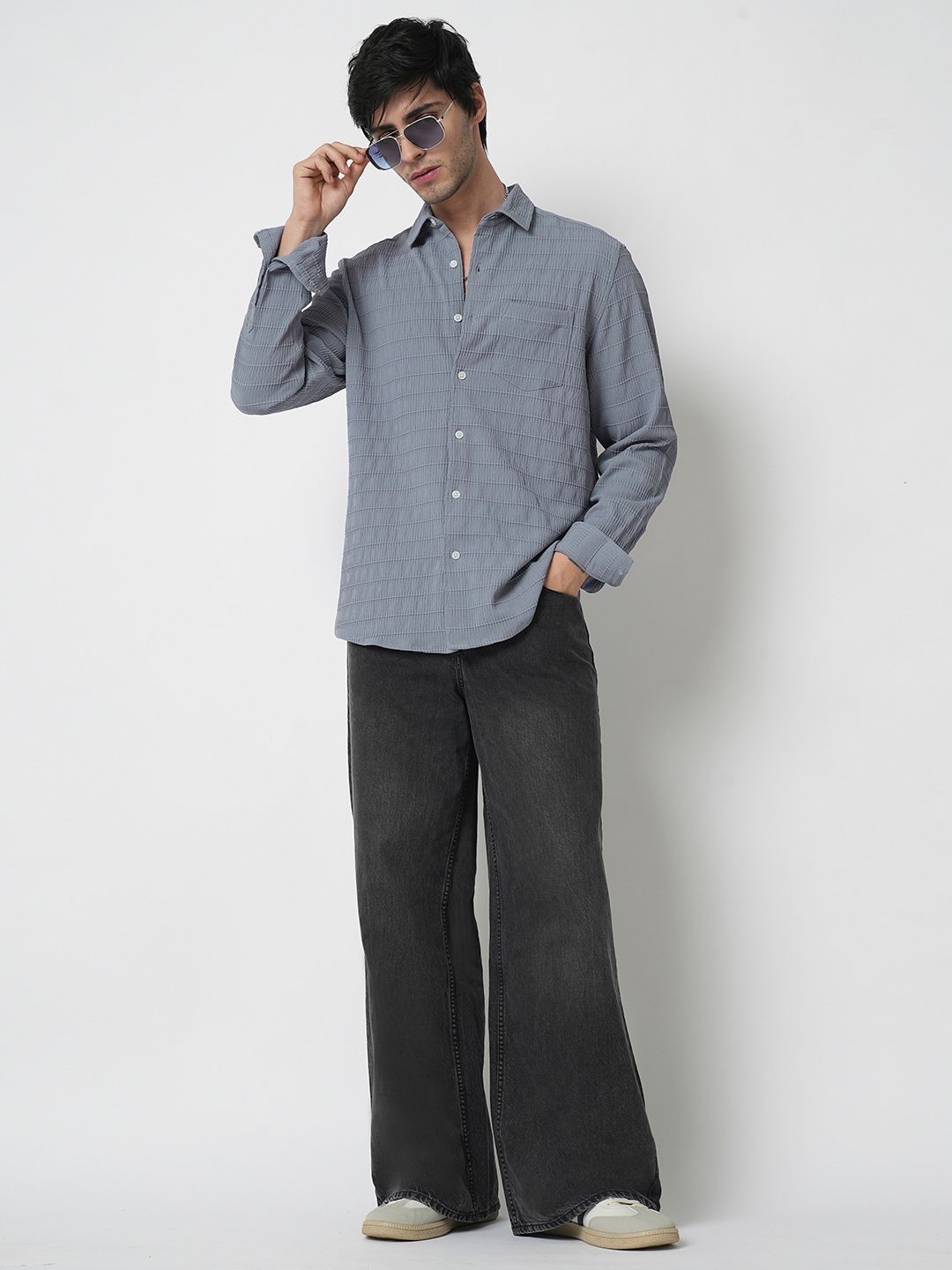 VASTRADO Men Classic Fit Spread Collar Textured Casual Shirt