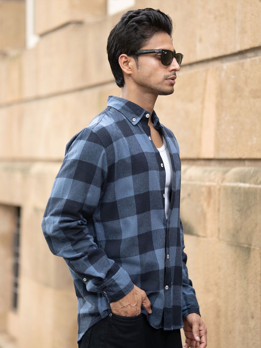 Powerlook Men Buffalo Checked Button-Down Collar Casual Shirt