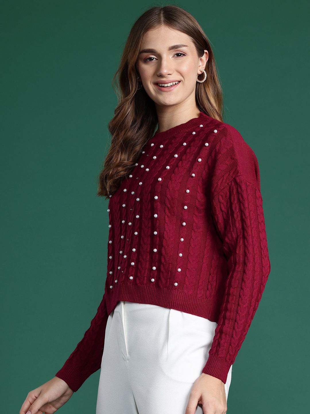DressBerry Embellished Cable Knit Pullover