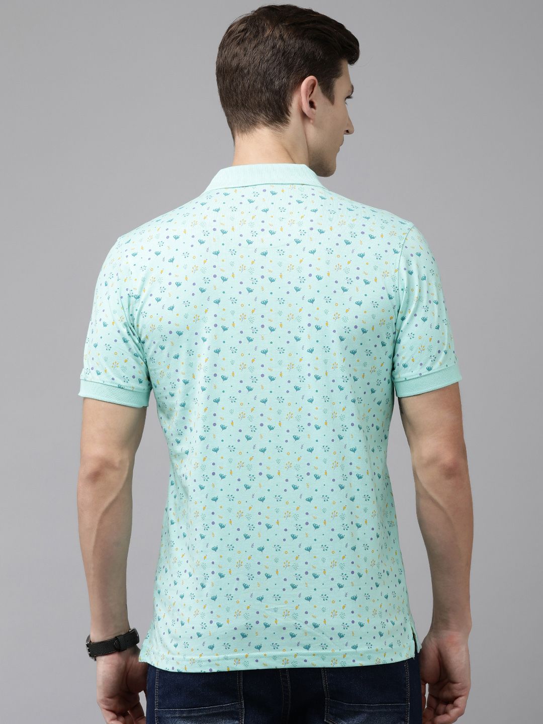 Park Avenue Floral Printed Polo Collar Slim Fit Casual T-shirt