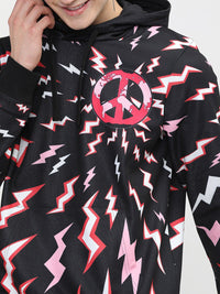 HIGHLANDER Men Black & Red Printed Hooded Sweatshirt