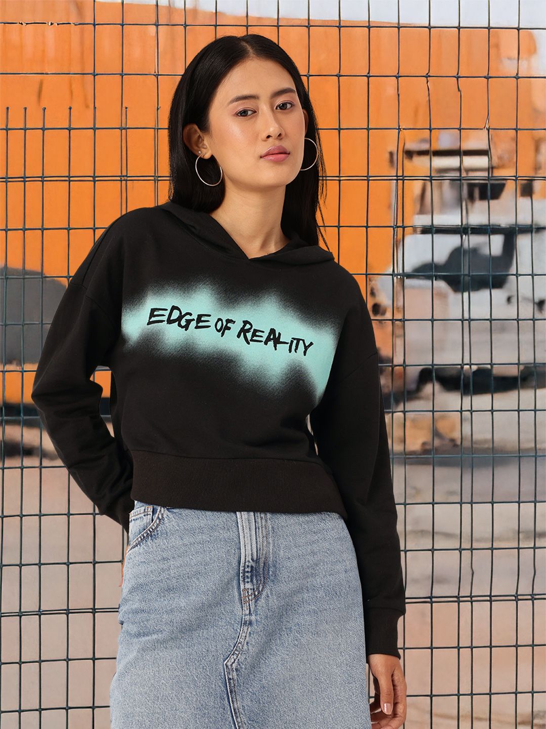 DressBerry Cotton Terry Relaxed Fit Crop Hooded Sweatshirts