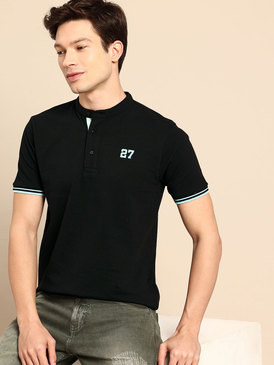 Being Human Henley Neck Pure Cotton T-shirt
