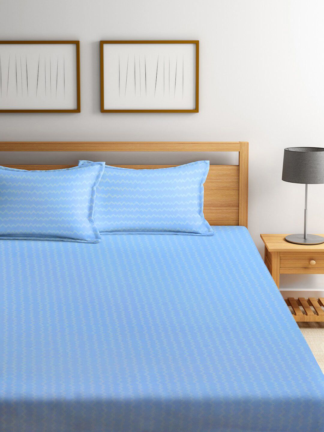 KLOTTHE Blue Abstract Printed 300 TC King Bedsheet With 2 Pillow covers