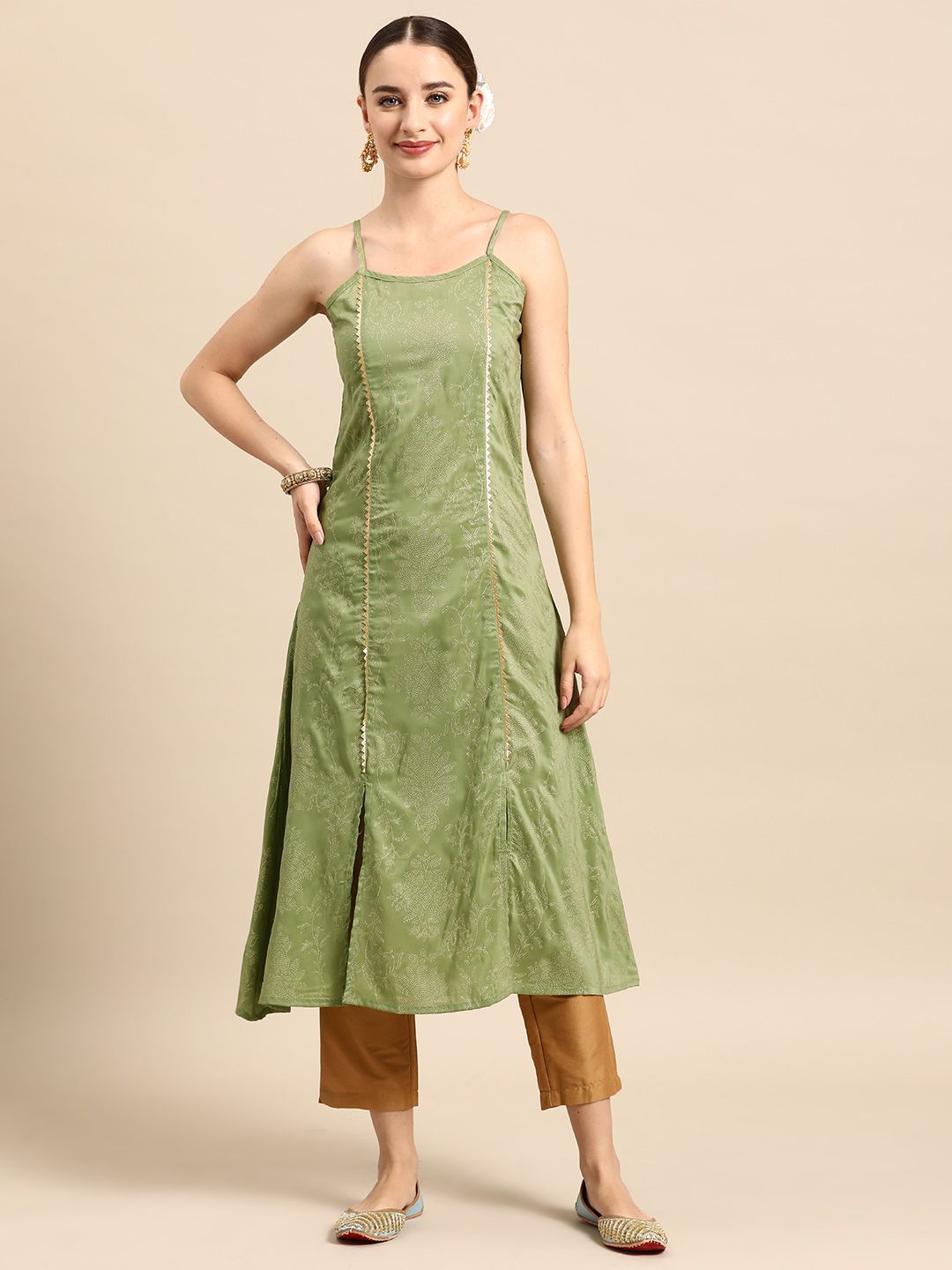 Anouk Ethnic Motifs Printed Shoulder Straps A-Line Kurta