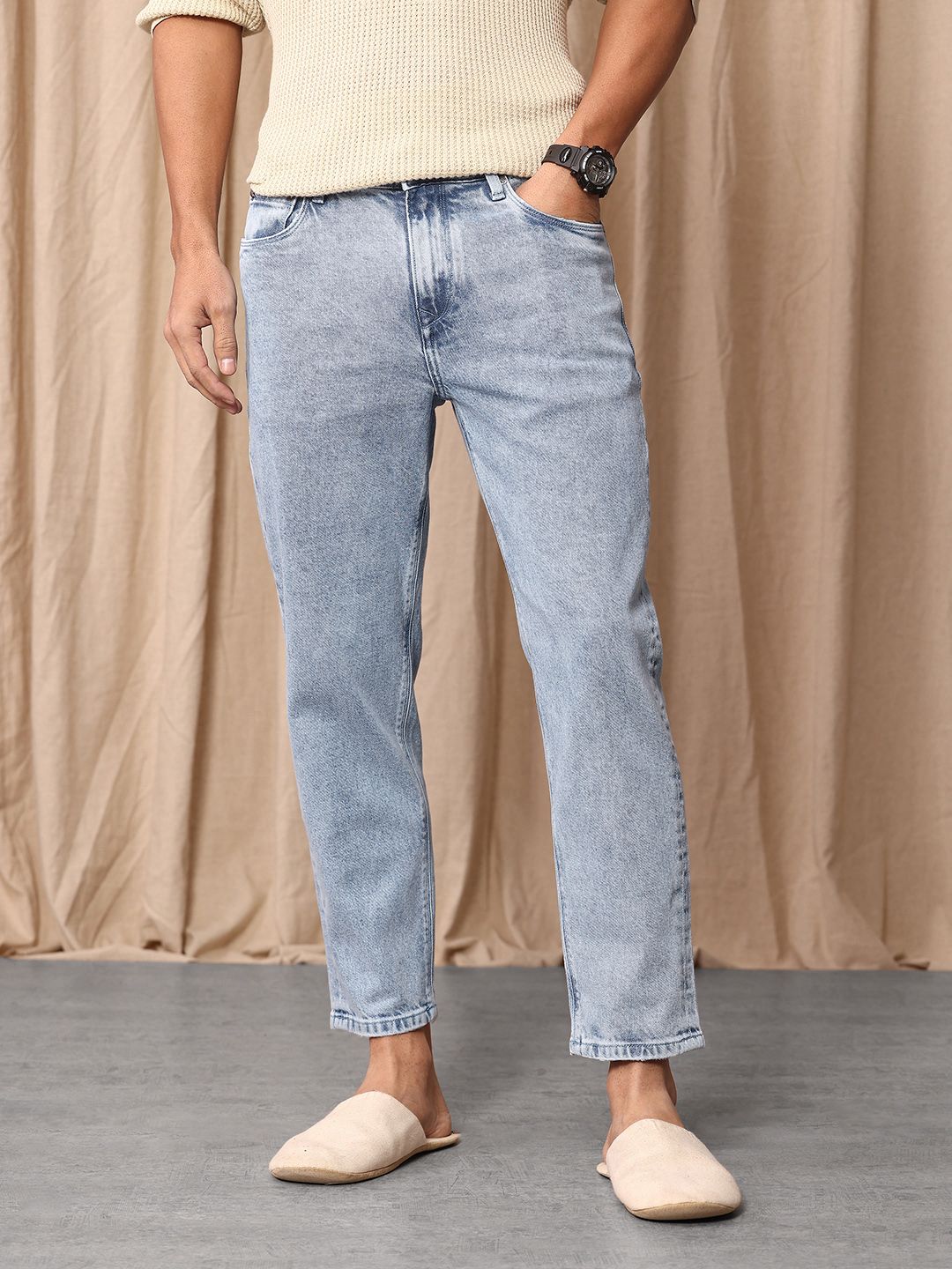 Mr Bowerbird Men Cropped Tapered Fit Heavy Fade Stretchable Jeans