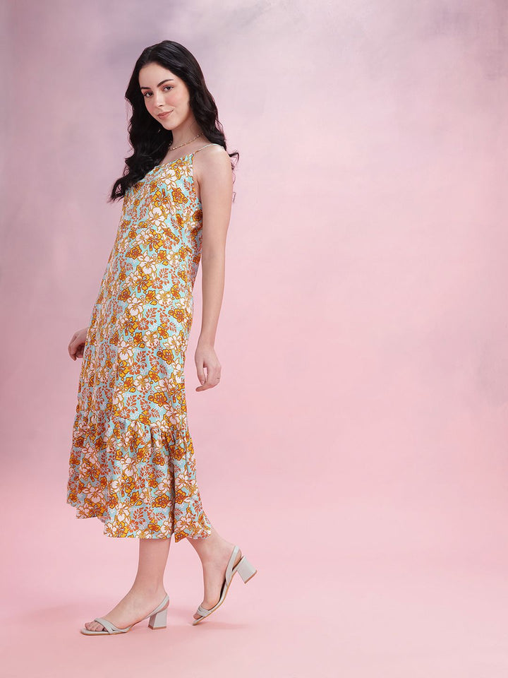 DressBerry Floral Print A-Line Midi Dress