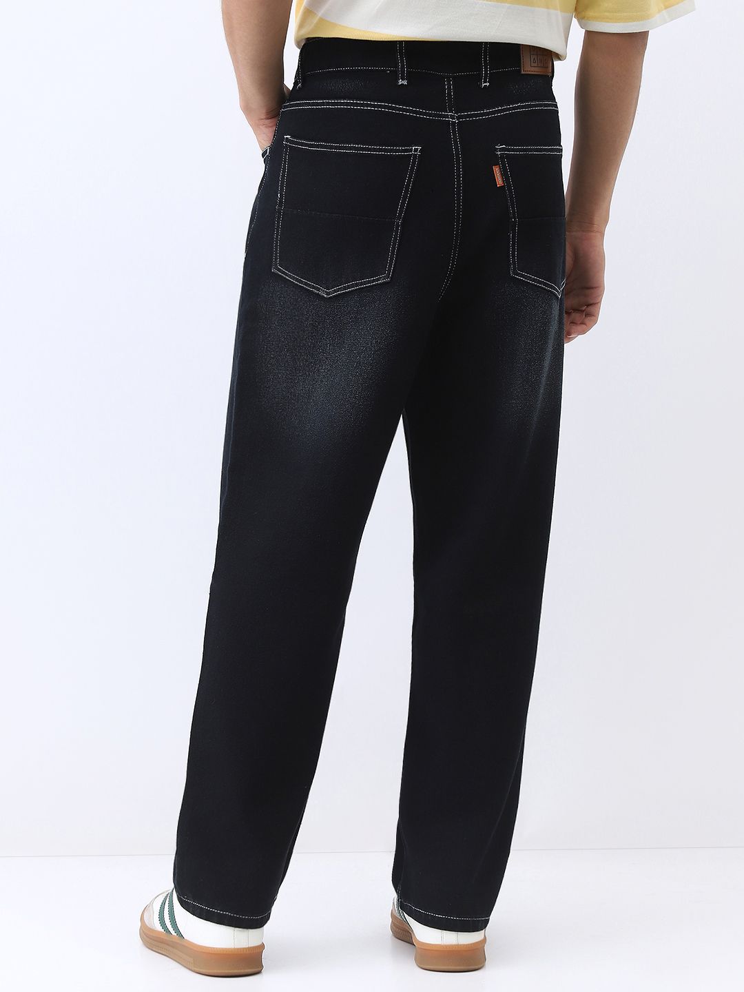 Urbano Fashion Men's Black Loose Baggy Fit Washed Jeans