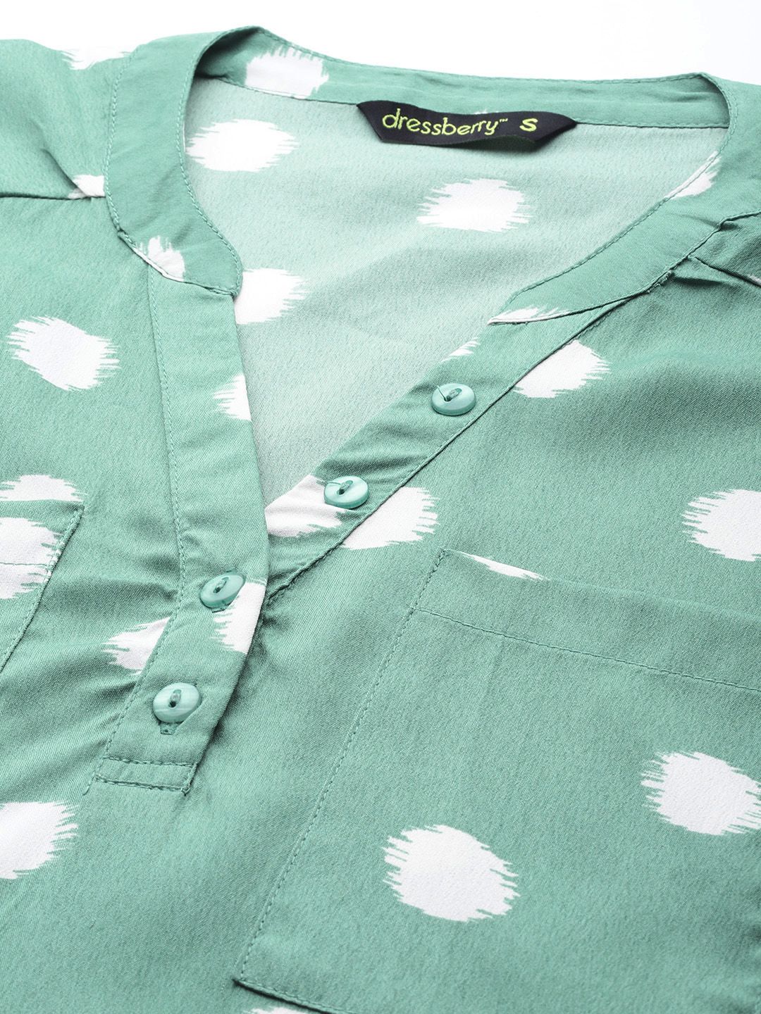 DressBerry Women Green & Off White Printed Boxy Top