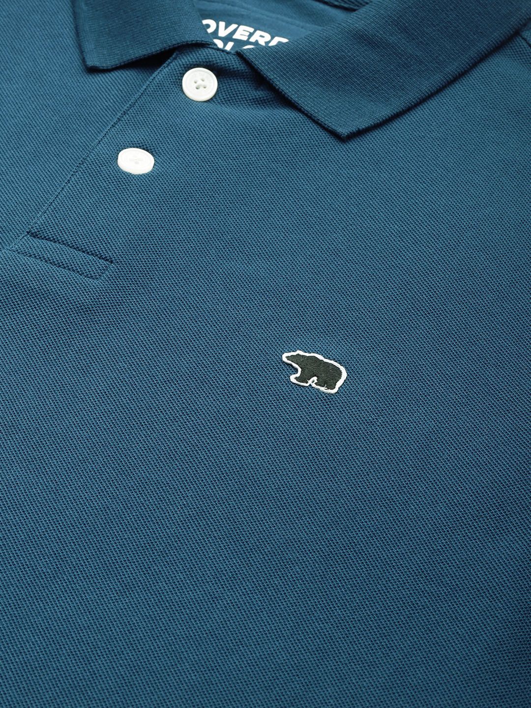 THE BEAR HOUSE Men Blue Polo Collar Applique Slim Fit T-shirt