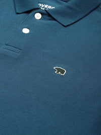 THE BEAR HOUSE Men Blue Polo Collar Applique Slim Fit T-shirt