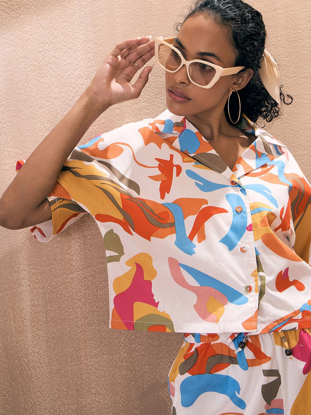 Pink Paprika by SASSAFRAS Pink Abstract Printed Pure Cotton Shirt With Shorts