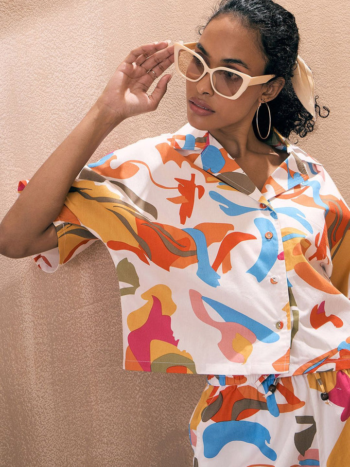 Pink Paprika by SASSAFRAS Pink Abstract Printed Pure Cotton Shirt With Shorts