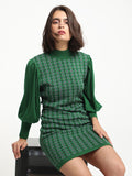 RAREISM Geometric Self Design Acrylic High Neck Sheath Winter Dresses