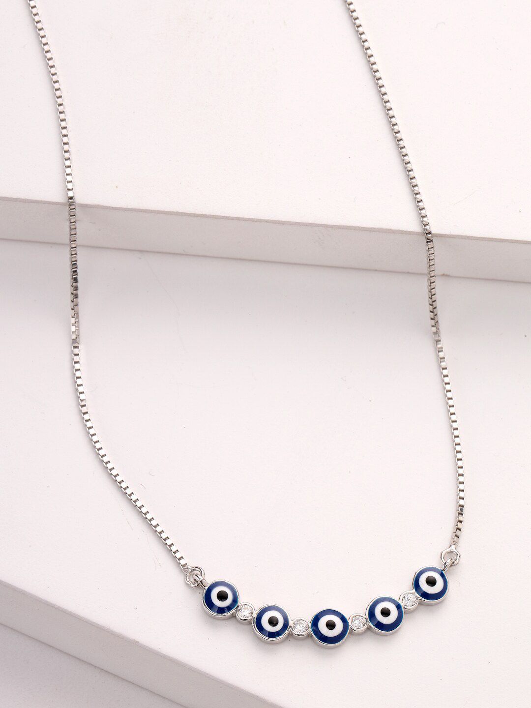 PRIONI 925 Sterling Silver Bersalut Rhodium CZ-Tatah Kalung Mata Jahat