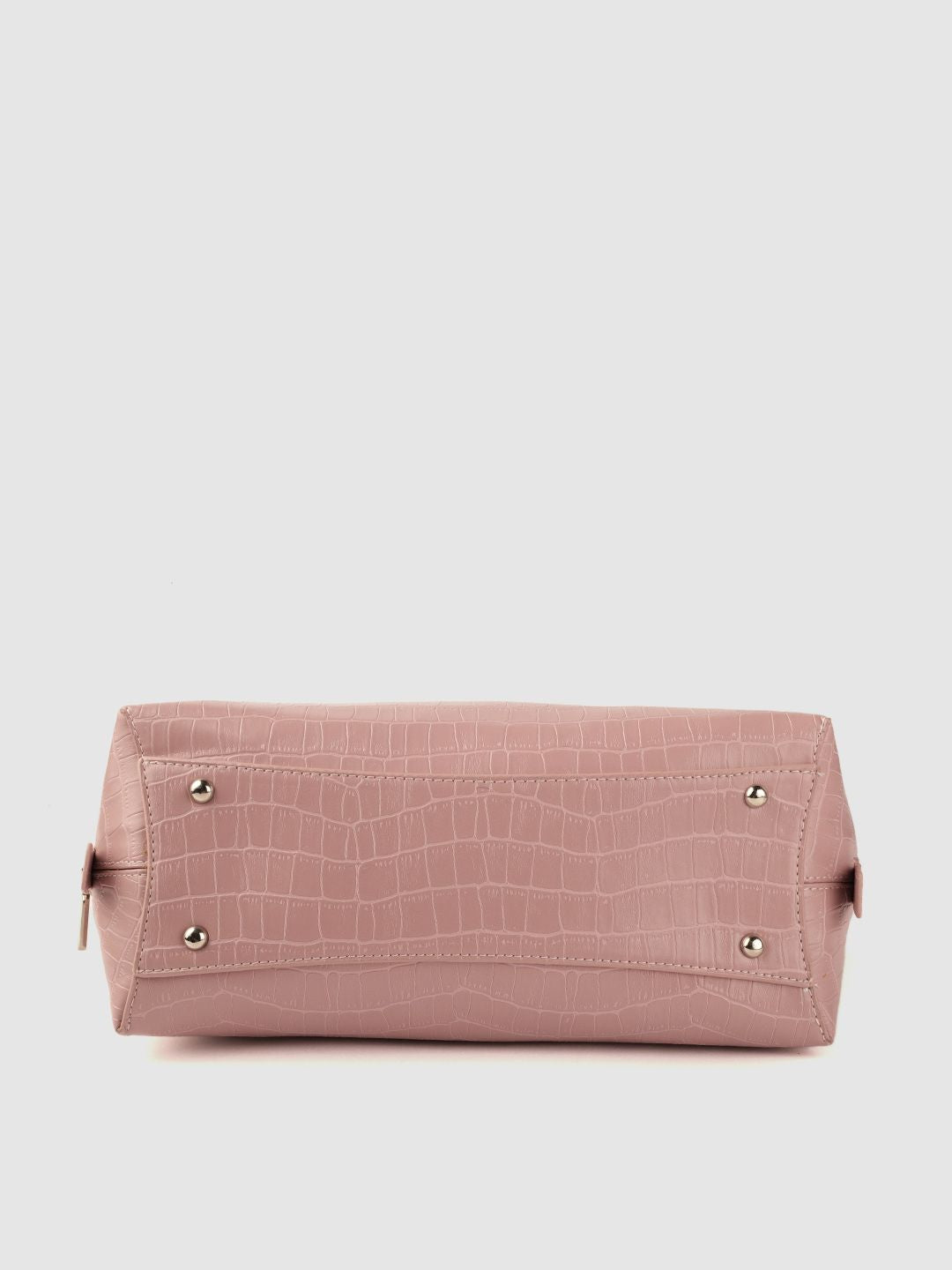 Lino Perros Peach-Coloured Croc Textured Structured Handheld Bag & Detachable Sling Strap