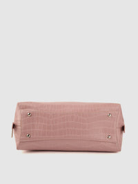 Lino Perros Peach-Coloured Croc Textured Structured Handheld Bag & Detachable Sling Strap