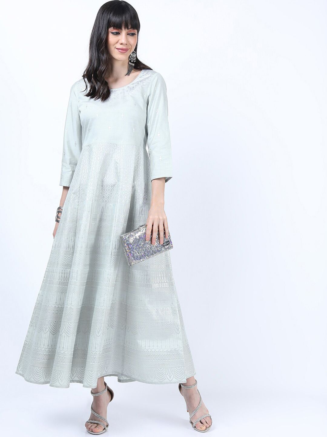 Vishudh Blue Floral Ethnic Maxi Dress