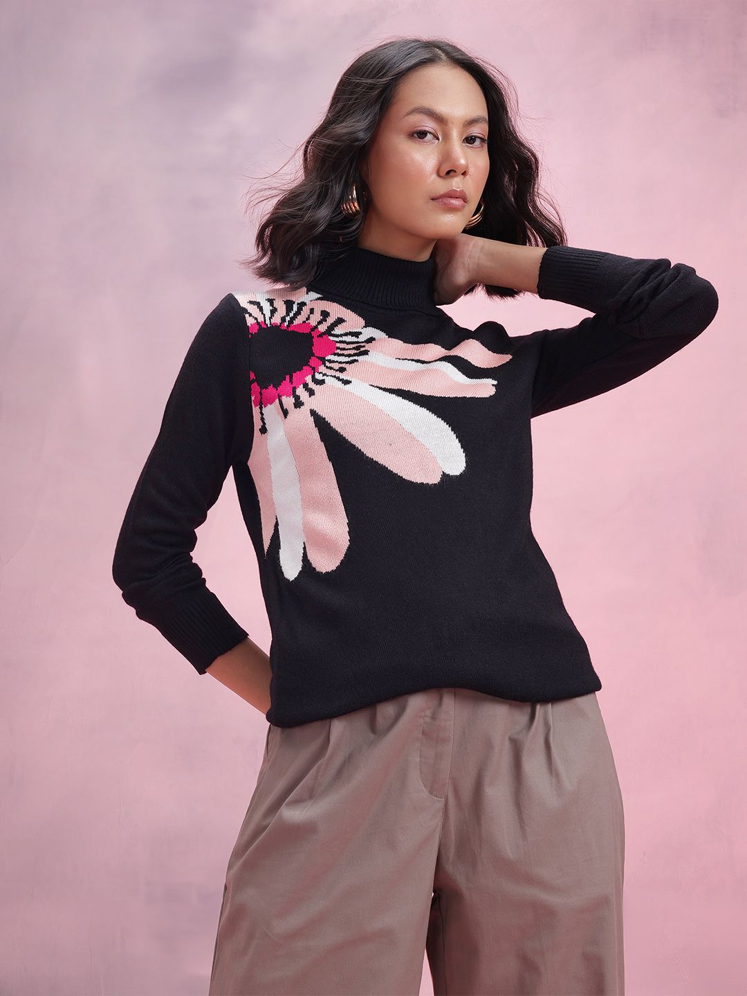 DressBerry Floral Turtle Neck Pullover
