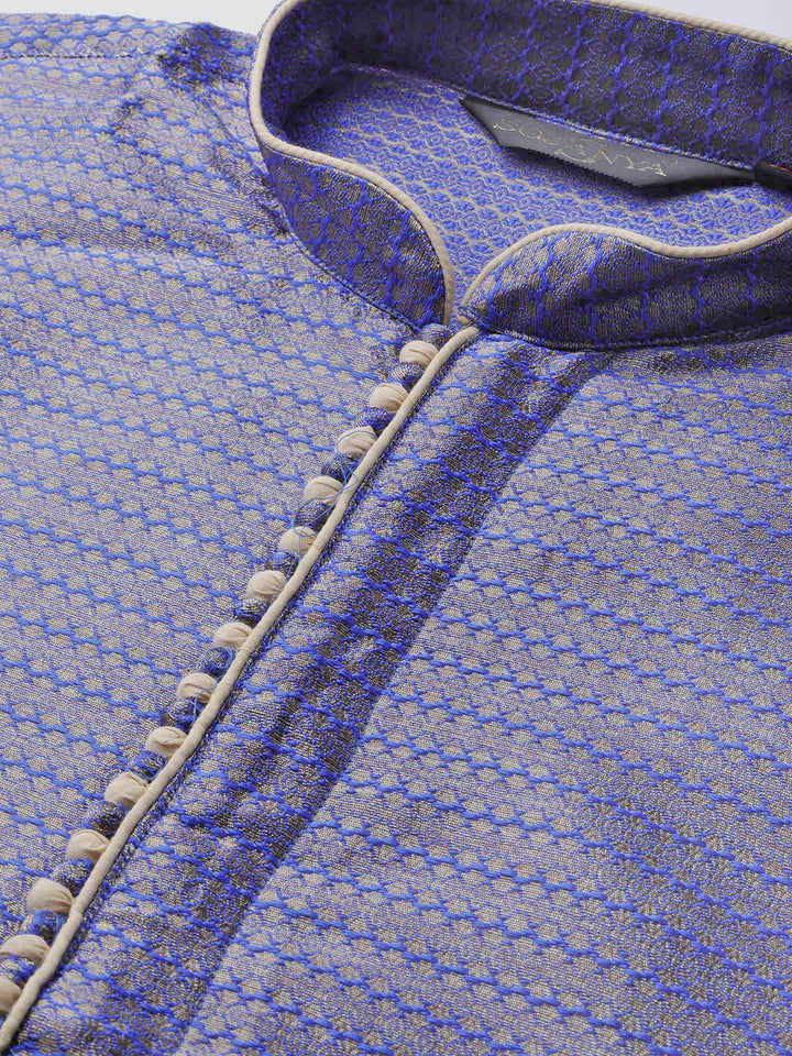 SOJANYA Men Blue & Golden Woven Design Straight Kurta