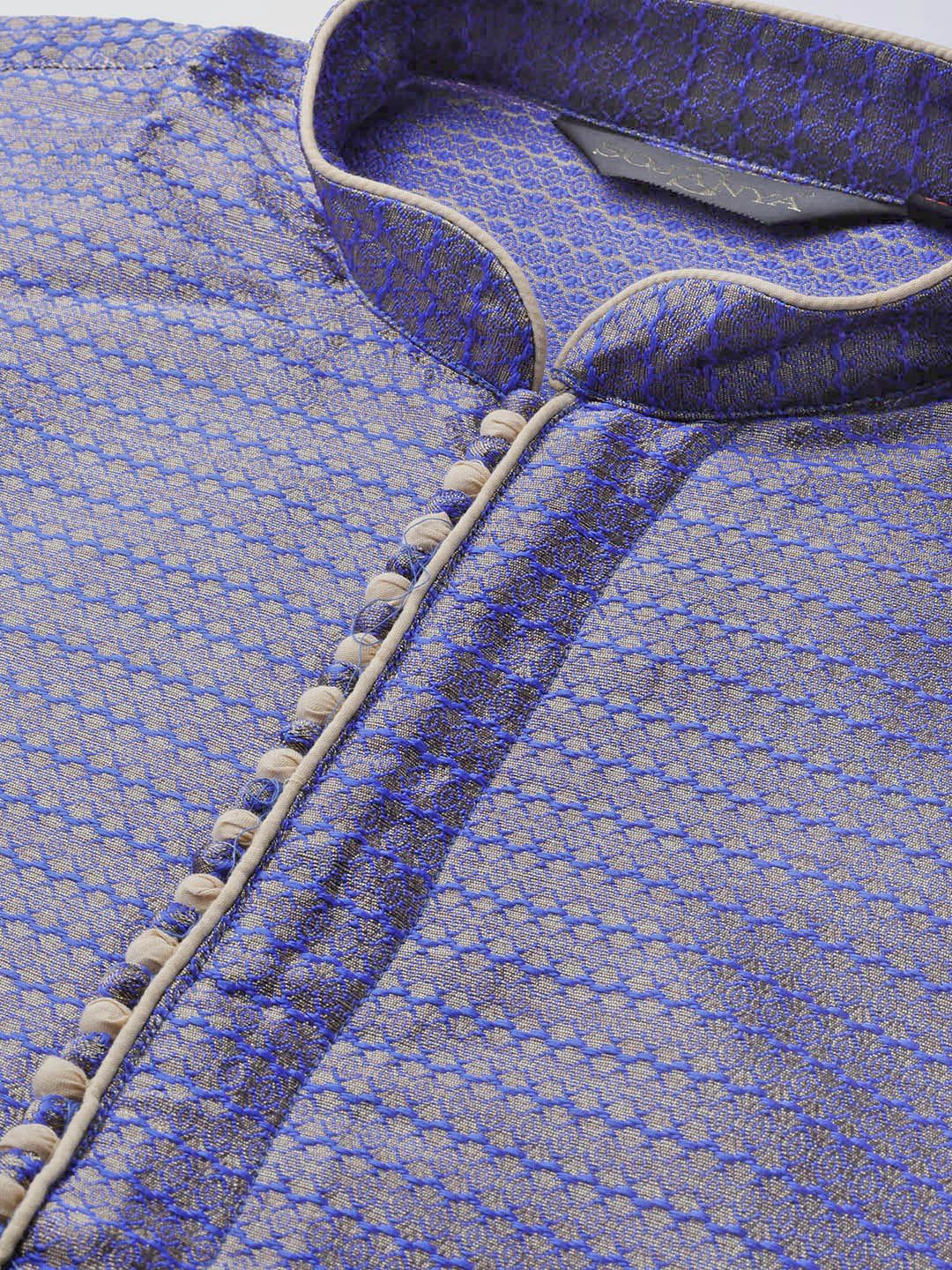 SOJANYA Men Blue & Golden Woven Design Straight Kurta