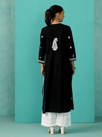 House of Chikankari Women Black Cotton Chikankari Embroidered Kurta