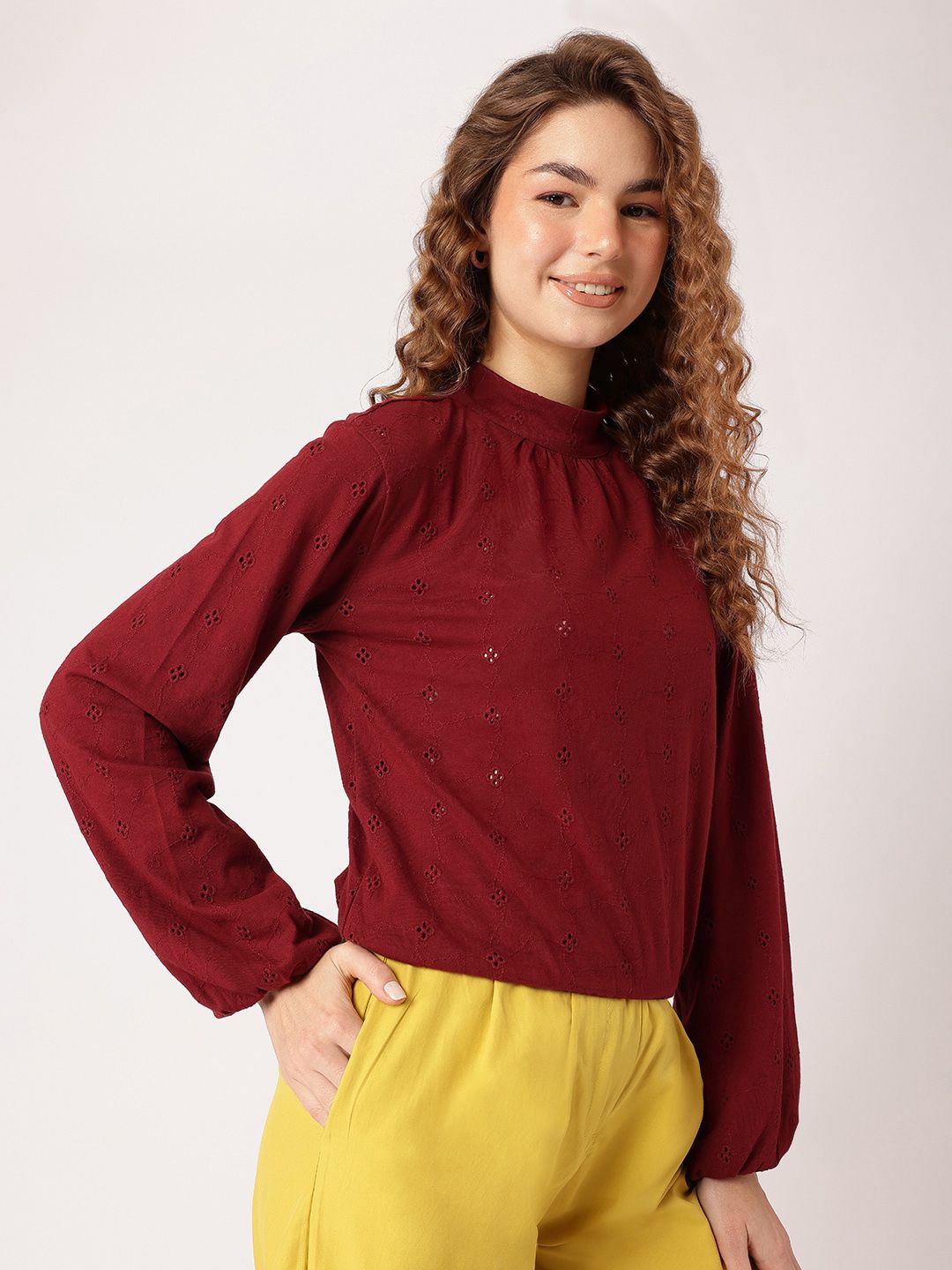 DressBerry Vintage Vibes Schiffli Embroidered Pure Cotton Top