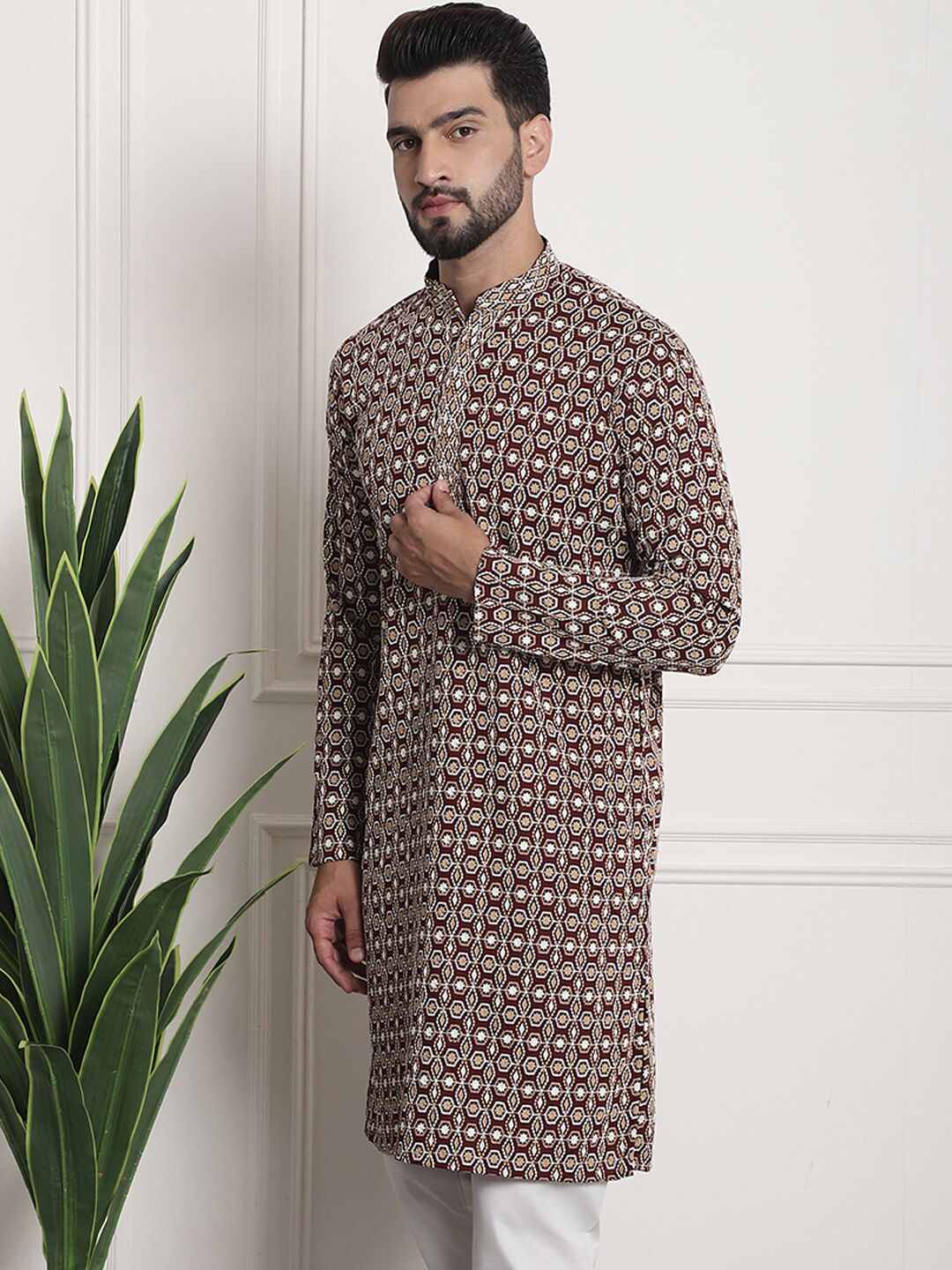 SOJANYA Kurta Kolar Mandarin Sulam Geometrik