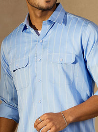DENNISON Men Vertical Stripes Spread Collar Oversized Shirt