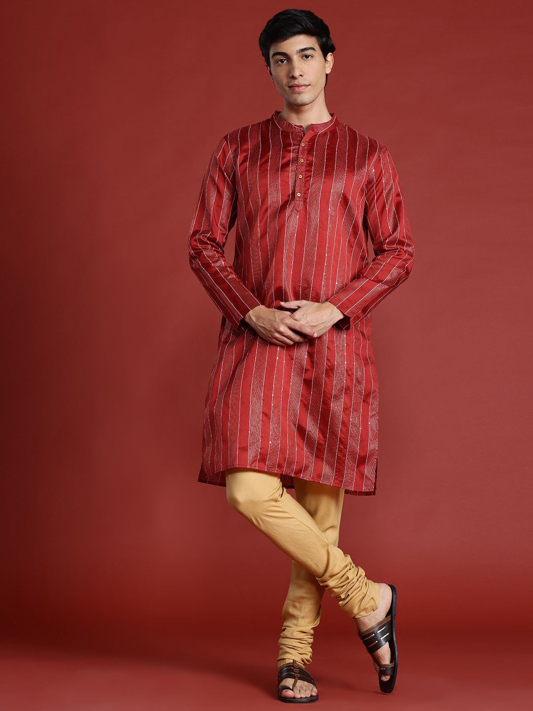Anouk Tyohaar Collection Striped Sequinned Kurta with Churidar